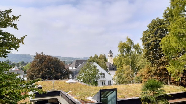 Blick vom Wohnhaus Konrad Adenauers auf den Turm der Rhndorfer Pfarrkirche - Hier ging der erste Bundeskanzlers der Bundesrepublik Deutschland regelmig zum Gottesdienst, bescheiden in der Kirchenbank, denn, wie er einmal sagte: 'In der Kirche bin ich nicht Bundeskanzler (Foto: Michael Ragg)